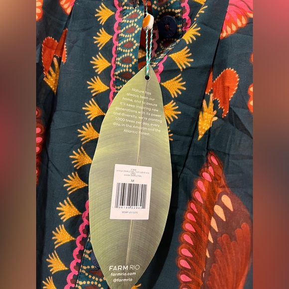 NWT Farm Rio Teal Ainika Sparkle Puff Sleeve Mini Dress - Size M - Picture 9 of 10